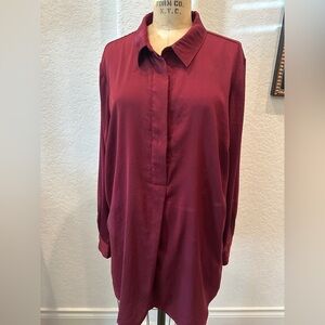 Renuar Burgundy Satin Tunic Blouse